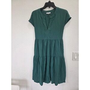 Calvin Klein Green Textured Tiered Midi Dress V Neck Short Sleeve Size 8